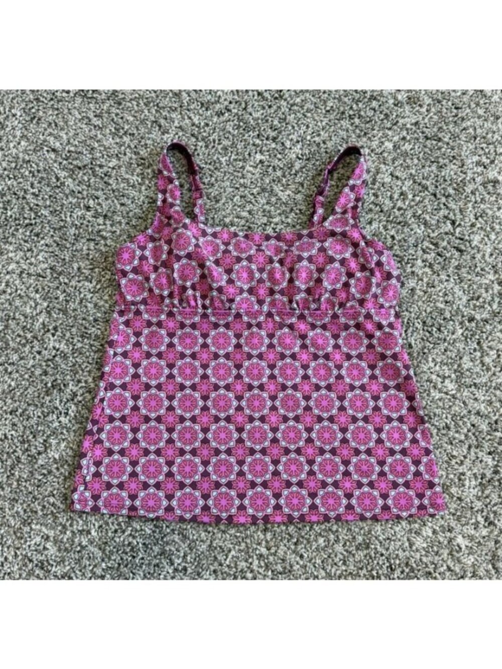 Lands' End Sleeveless Pink/Burgundy Geo Tankini Swim Top Women's Size 8 petite